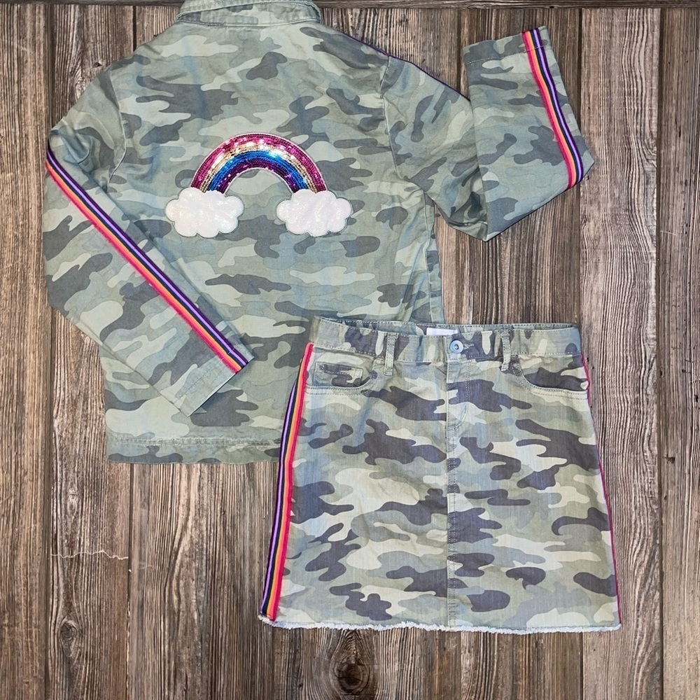 Place Rainbow Camo Jacket and Skirt Set
